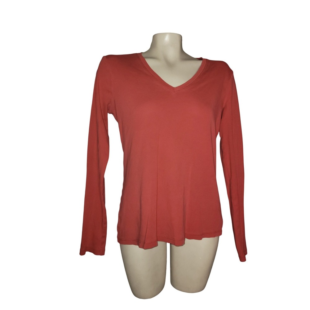 Eddie Bauer‎ Womens orange V-Neck Long Sleeve Cotton T-Shirt  M outdoor hiking